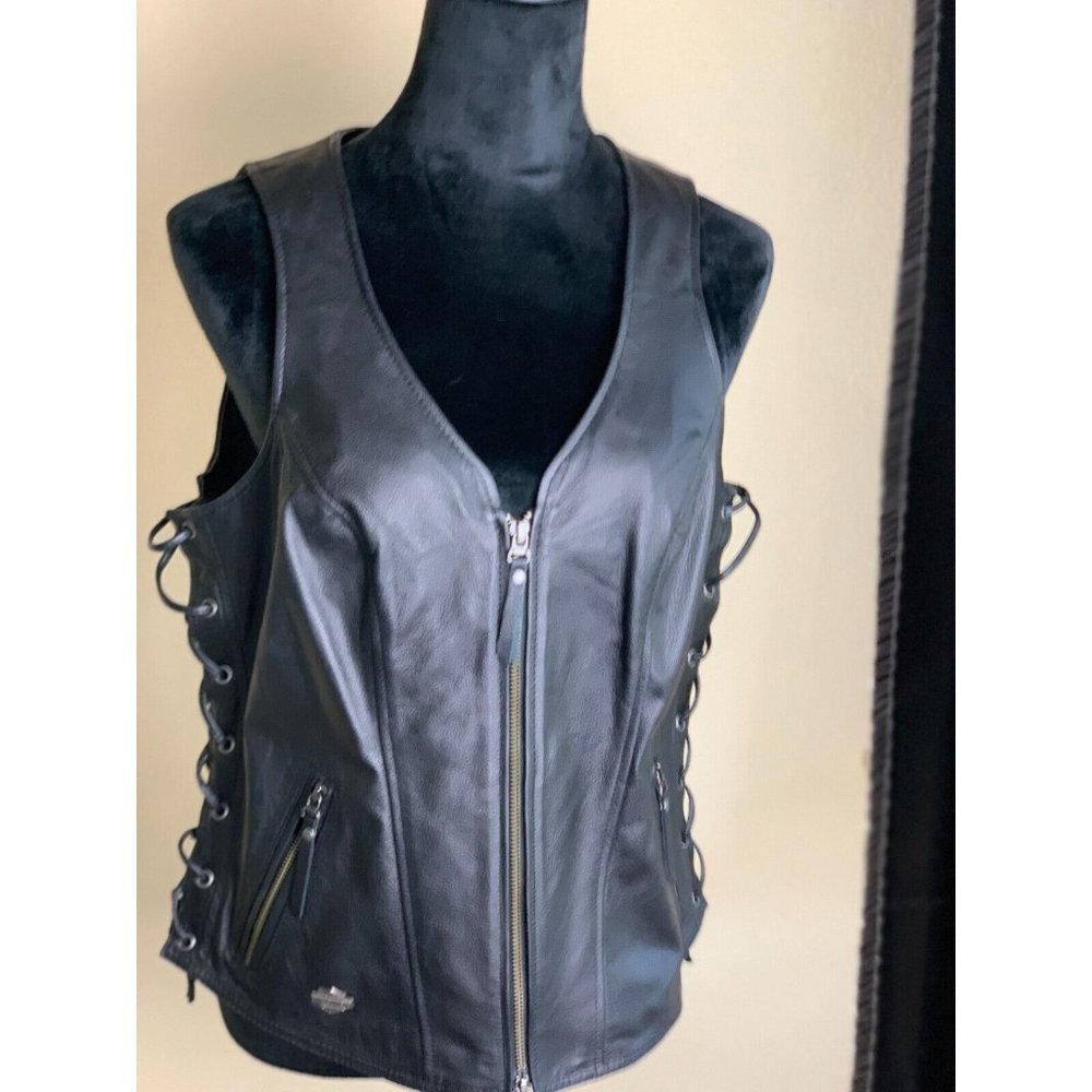 Harley Davidson Vest Womens NWT Sz L Black  Zipper Closure  Zipper Pockets